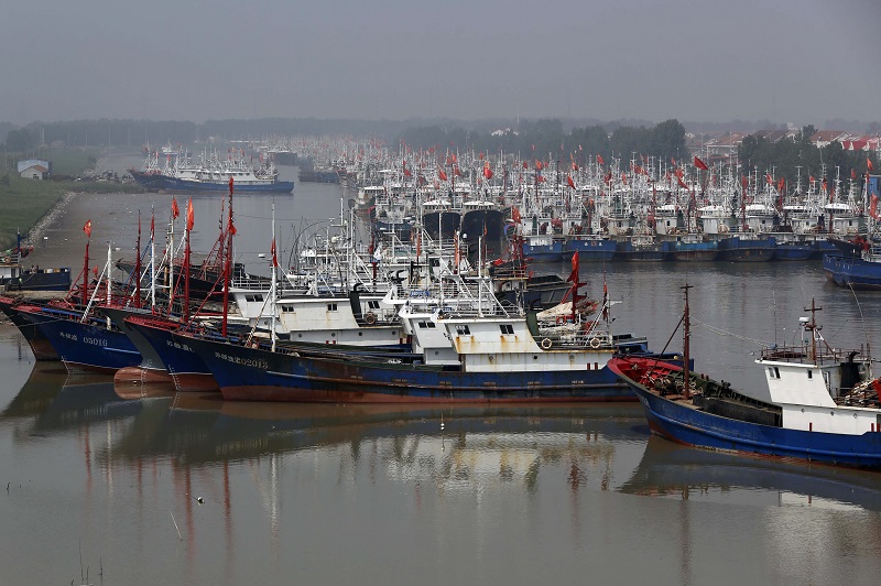 Fishing boats berthed on May 30, 2016, at a port in Lianyuangang, eastern China's Jiangsu province, at the start of a three-month fishing moratorium. STR/AFP/Getty Images.